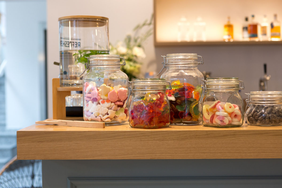 Close-up of sweets in preserving jars at the Koopmanns Hotel &amp; Lädchen on the island of Rügen.